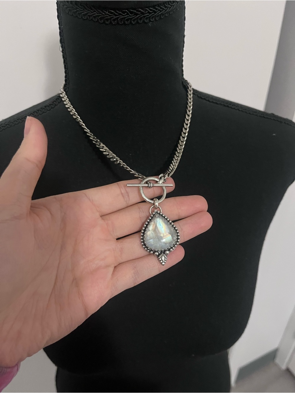 Silver Moonstone Toggle Necklace